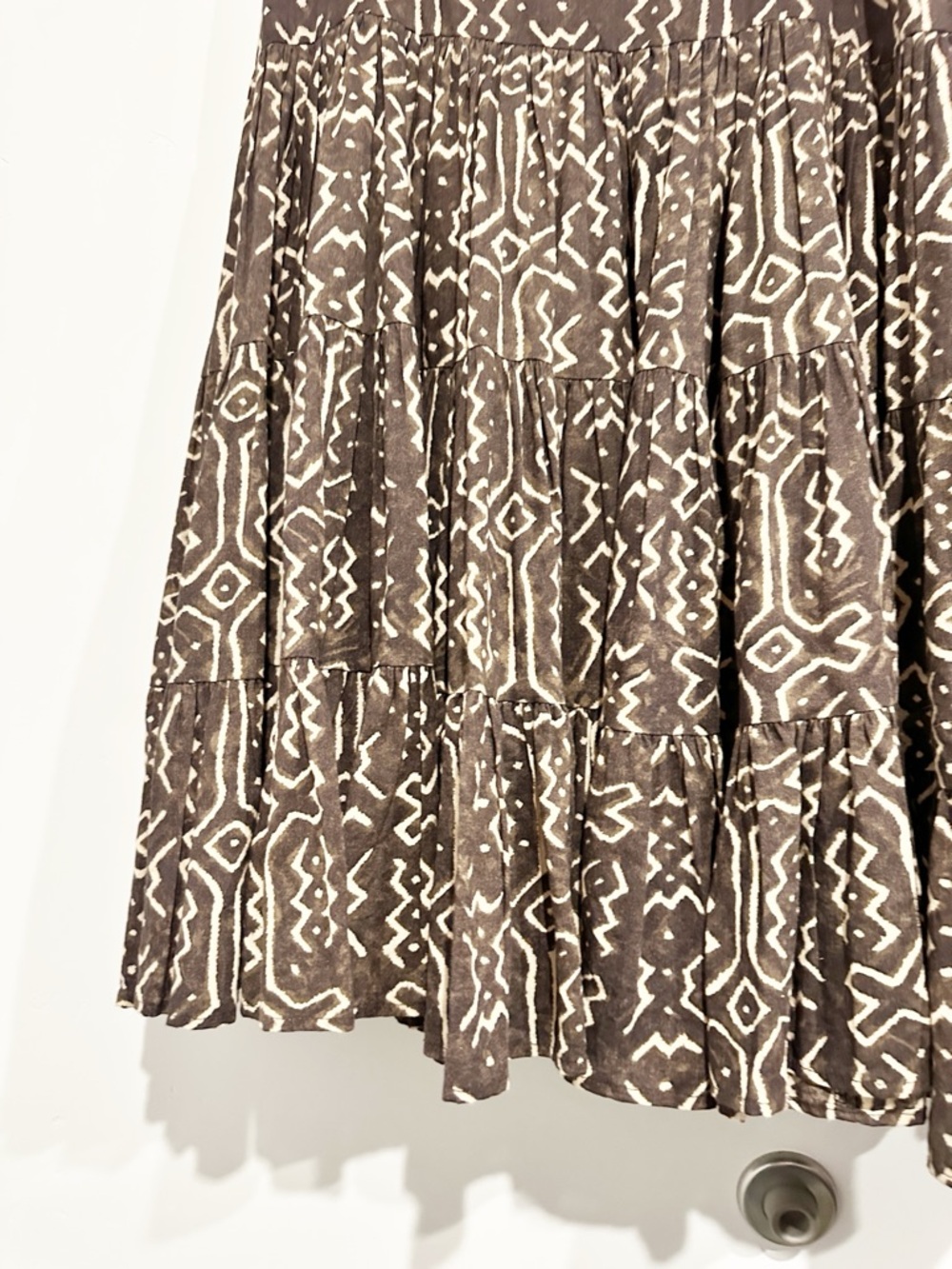 Norma Kamali Vintage 80's Mud Cloth Brown Printed Maxi Skirt Size 12 - Picture 4 of 7